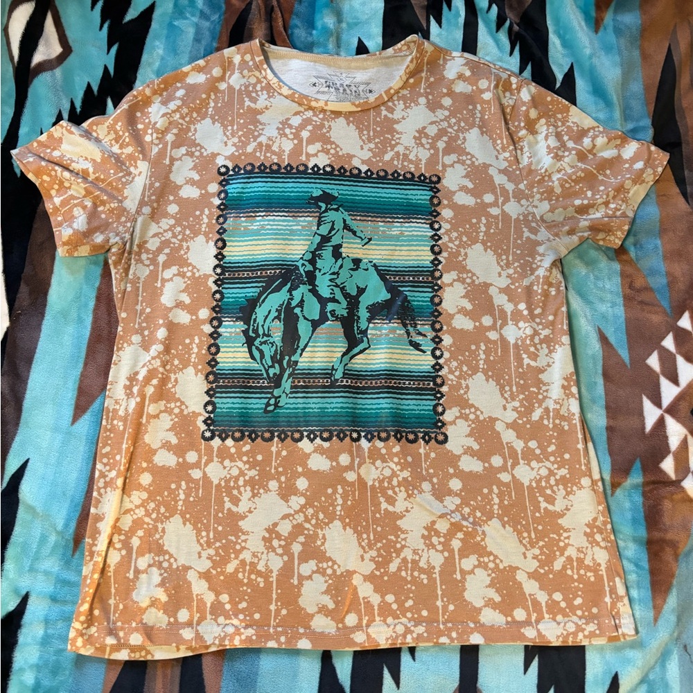 Crazy Train Tan and Teal Graphic Skirt